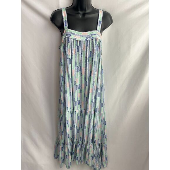 Lemlem by Liya Kebede Gigi Midi Chevron Sun Dress Size S Sweepy Blue Flowy Shift - Picture 1 of 12